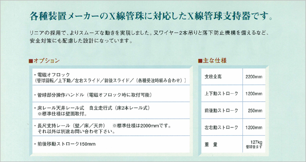 X線撮影支持器（SA-WM-250）の仕様、システム構成、寸法図